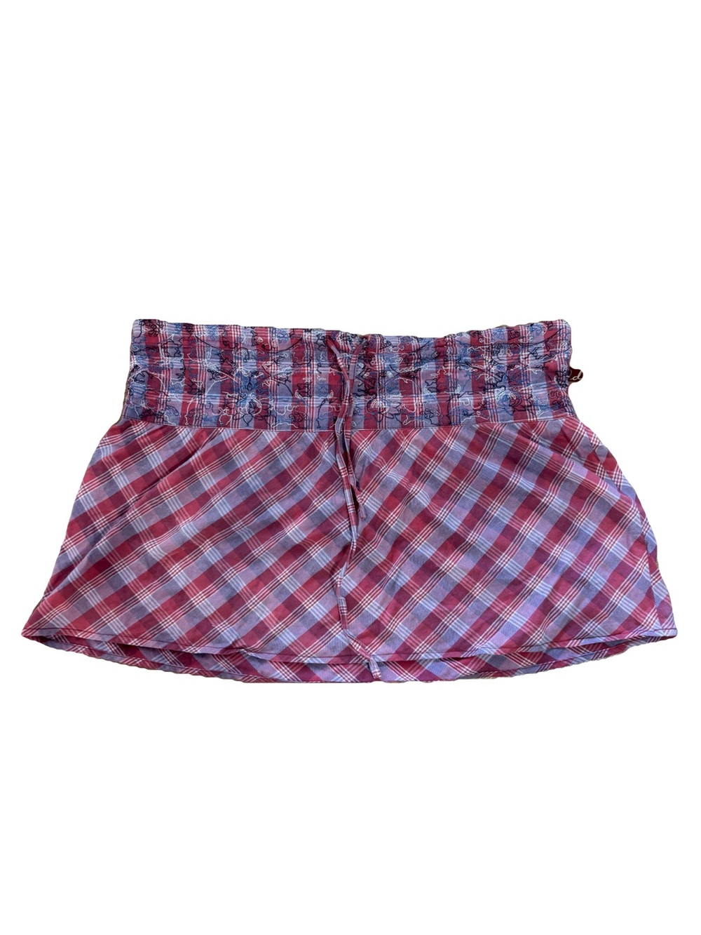 Early 2000’s Plaid Pink and Blue Smocked Mini Skirt